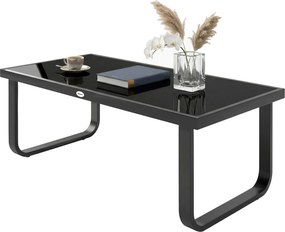Outsunny Măsuță de grădină dreptunghiulară, picioare curbate, blat din sticlă securizată, pentru terasă balcon, 90x45x33cm, Negru | Aosom Romania