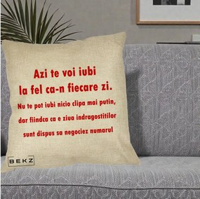 Cadou pentru Iubita - Perna Personalizata Azi Te Voi Iubi, 40x40 cm, Crem, Husa Detasabila, Perna Inclusa, BEKZ®