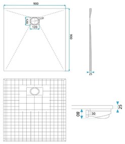 Rea Bazalt Carrara Black cadita de dus patrata x90 cm negru REA-K7003