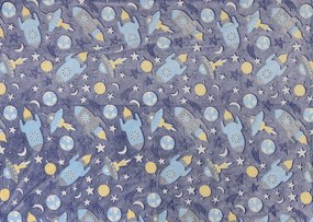 Patura fosforescenta microflanel COMET AND ROCKET 150x200 cm albastru-gri
