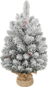 HOMCOM Brad de Crăciun Mic Înalt de 61 cm cu 72 de Ramuri Înzăpezite, Conuri și Boabe Roșii, Verde | Aosom Romania