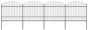 Gard de gradina cu varf sulita, negru, (1,5-1,75)x6,8 m otel 1, 150-175 cm, 6.8 m