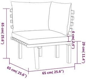 Set mobilier de gradina cu perne, 6 piese, lemn masiv acacia 2x colt + 2x mijloc + suport pentru picioare + masa, 1