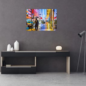 Tablou pe sticlă - Oraș în lumina neoanelor (70x50 cm)