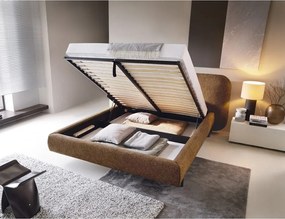 Pat matrimonial galben ocru tapițat cu spațiu de depozitare cu somieră 140x200 cm Pointt – ELTAP