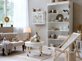 Bibliotecă shabby chic din lemn cu finisaj antichizat crem, 5 rafturi, 106×39×200 cm, „Violette"