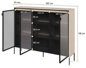 Vitrina cu 3 usi LED bej Moody