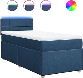 vidaXL Pat box spring cu saltea, albastru, 90x190 cm, textil