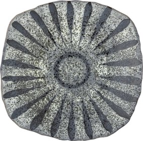 Platou de servire din ceramică, gri, model soare pictat manual, glazură reactivă, 6 x 32 cm, „Ramie”