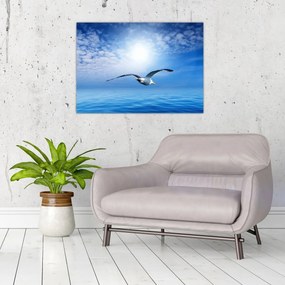 Tablou pe sticlă - Pescărușul peste mare (70x50 cm)