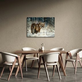 Tablou - Tigru într-o pădure înzăpezită, pictură în ulei (70x50 cm)