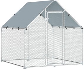 PawHut Coteț pentru Găini de Exterior, 2x2x2m 4 m² Țarc pentru Găini din Oțel Galvanizat cu Acoperiș Impermeabil Anti-UV și Încuietoare, Adăpost pentru 4-6 Găini, Animale Mici, Iepuri și Rațe | Aosom Romania