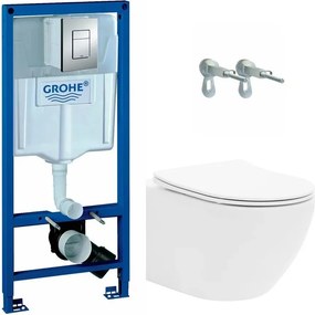 Pachet vas wc suspendat Rea Carlo, capac softclose, rezervor incastrat Grohe Rapid SL si clapeta Grohe Skate Cosmopolitan crom