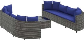 vidaXL Set canapele de grădină, 9 piese, cu perne, gri, poliratan
