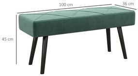 HOMCOM Bancă pentru Capătul Patului, Bancă cu Picioare din Oțel și Țesătură cu Efect de Catifea, 100x36x45 cm, Verde | Aosom Romania