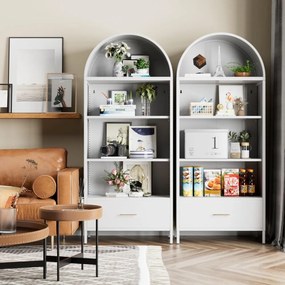 DUA205 - Vitrina 80 cm, Dulap rotund pentru birou, Biblioteca Living, Rafturi Dormitor, Dining, Hol - Alb