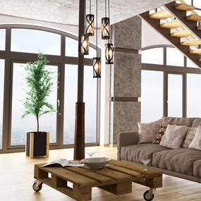 Lustra cu 5 pendule design industrial metalica galben de chihlimbar 5L OBERON 5340 RX