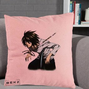 Perna Personalizata Death Note L Lawliet Lanturi, 40x40 cm, Roz, Husa Detasabila, Perna Inclusa, BEKZ®