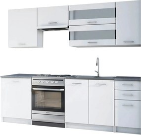 Set bucatarie FABIANA, alb/gri cu efect de marmura, PAL melaminat, 240