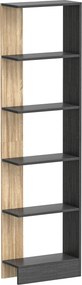 HOMCOM Bibliotecă Modernă cu 5 Rafturi din Lemn, 45 x 21 x 170 cm, Negru, Stejar | Aosom Romania
