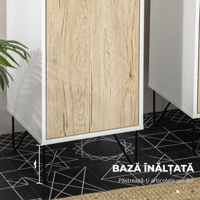 Kleankin Dulap Înalt Baie, 2 Rafturi Deschise, 2 Dulapuri, Design Modern, Natural/Alb | Aosom Romania