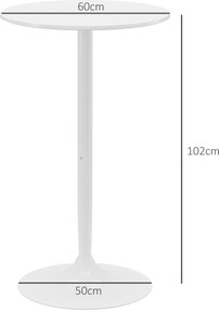 HOMCOM Masă de Bar Înaltă, Masă Modernă Rotundă de Dining cu Blat Vopsit și Bază din Oțel, Masă Bistro pentru 2 Persoane, Alb | Aosom Romania