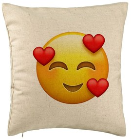 Perna Decorativa, Model Emoji In Love, 40x40 cm, Bej, Husa Detasabila, Burduf