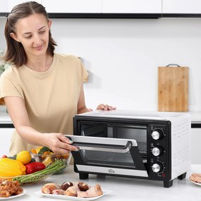HOMCOM Cuptor Electric Ventilat cu Temperatură Reglabilă, 3 Moduri de Coacere, Tavă și Grătar, 44x32x28 cm, Alb | Aosom Romania