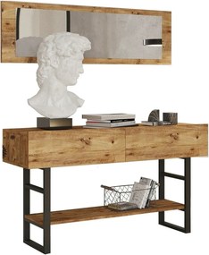 Set consola cu oglinda ML24-A, stejar/negru, PAL melaminat/metal
