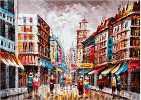 Tablou pe sticlă - Hong Kong, pictură în ulei (70x50 cm)