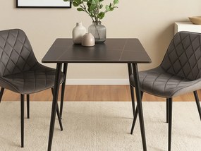 Masa de dining RION 80x80 cm cu blat ceramic, marmura neagra