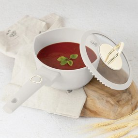 Oală pentru sos cu capac 16 cm, 1.2L – Berlinger Haus Sahara Collection BH 8058, crem, antiaderentă, pentru rețete rapide și încălzire
