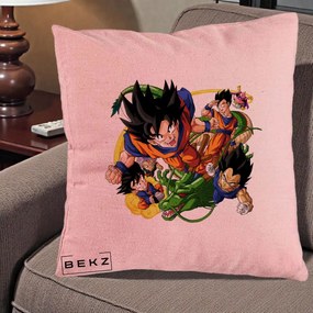 Perna Personalizata Dragon Ball Goku si Shenron Actiune, 40x40 cm, Roz, Husa Detasabila, Perna Inclusa, BEKZ®