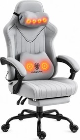 DOWINX 66D59A - Scaun Gaming Ergonomic cu Masaj Shiatsu Cervical cu Încalzire, Masaj lombar, Șezut cu arcuri, Reclinare 90°–145°, Suport picioare, Material respirabil, Gri