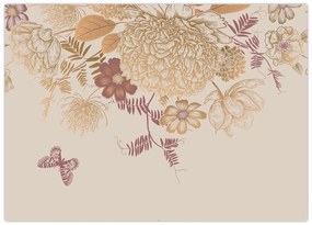 Tablou pe sticlă - Vintage, flori și fluturi (70x50 cm)