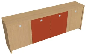 Dulap mic Verno 248 x 46 x 90 cm, uși combinate, stejar deschis / portocaliu