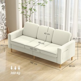 HOMCOM Canapea 3 locuri din catifea cotelată, canapea cu perne cu arcuri și șezut rembursat, 192x80x84,5cm, bej | Aosom Romania