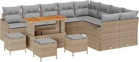 vidaXL Set de canapele pentru grădină cu pernă 13 pcs Bej poliratan