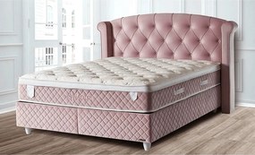 Pat cu lada dormitor VISCO LUX 160x200, stofa catifelata roz, cu supor