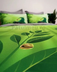 Lenjerie de pat cu 2 fete, bumbac finet, pat 2 persoane, verde, 6 piese, A2-14
