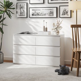HOMCOM Comodă cu 6 Sertare și Picioare Antiderapante din Lemn, 120x39x75 cm, Alb | Aosom Romania