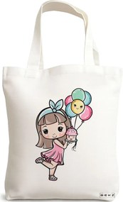 Sacosa de Panza pentru Cumparaturi, Geanta Tote, model Cupcake girl, 38x34.5 cm, Alba, BEKZ®