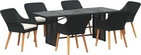 vidaXL Set de masă pentru grădină cu pernă 7 pcs Negru poliratan