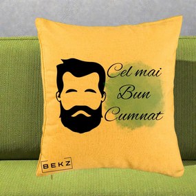 Cadou pentru Cumnat - Perna Personalizata Cel mai Bun Cumnat cu Portret Barbat si Pete Teal, 40x40 cm, Galben, Husa Detasabila, Perna Inclusa, BEKZ®