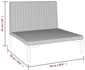 Canapele de gradina cu perne, 2 buc., poliratan semi-rotund 1, Canapea de mijloc (2 buc.)