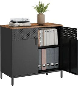 Dulap de depozitare metalic BRIX, 76x80x40cm, negru/maro SongmicsHome
