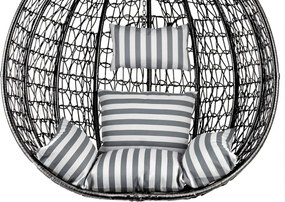 Scaun suspendat negru KOKON cu suport, perna alb-gri