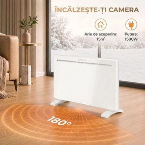 HOMCOM Convector Electric 1500 W, de Perete și Podea, Compatibil Alexa și Google Home, Alb | Aosom Romania