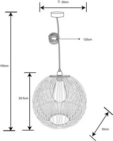 Lustră pe cablu HILDEGARD 1xE27/60W/230V bambus Globo 15368H