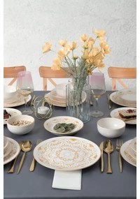 Set veselă 24 piese din ceramică, alb cu accente aurii